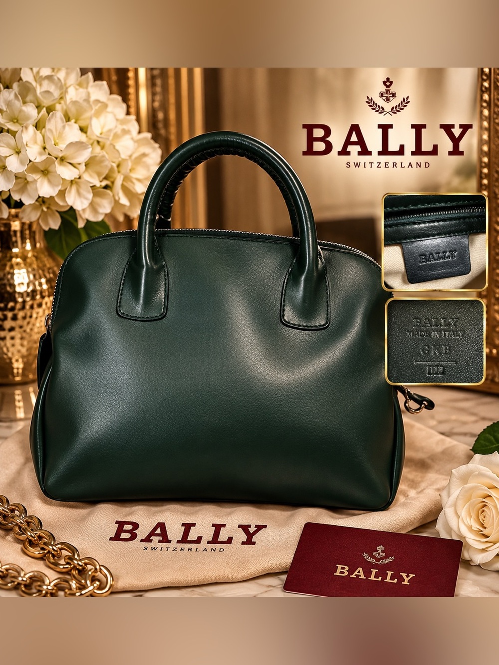 BALLY 🇮🇹 Deep Green Italian Leather Luxury Satchel • Est. Retail $1,200+